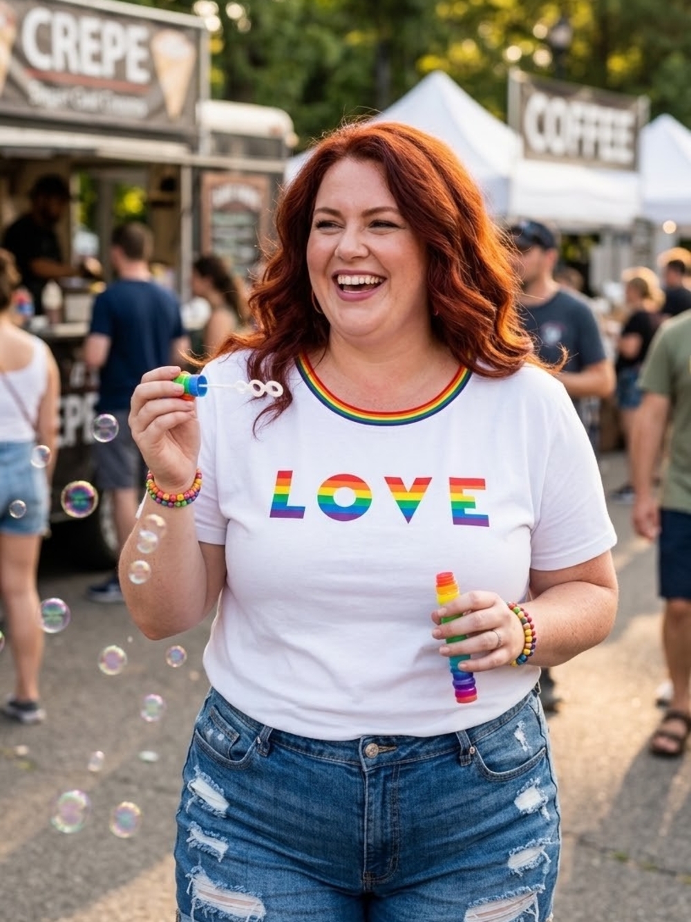 Jane and Delancey Rainbow LOVE Graphic White Short Sleeve Tee